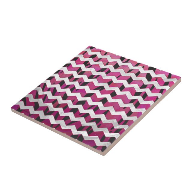 Carreau Chevron Tiger rose chaud et noir (Côté)
