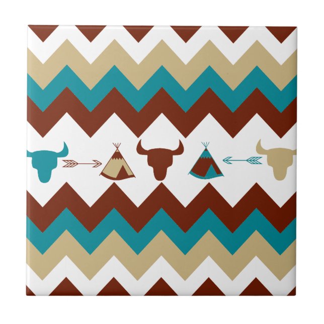 Carreau Chevron Tribal Amérindien Crânes Tipi Flèches (Devant)