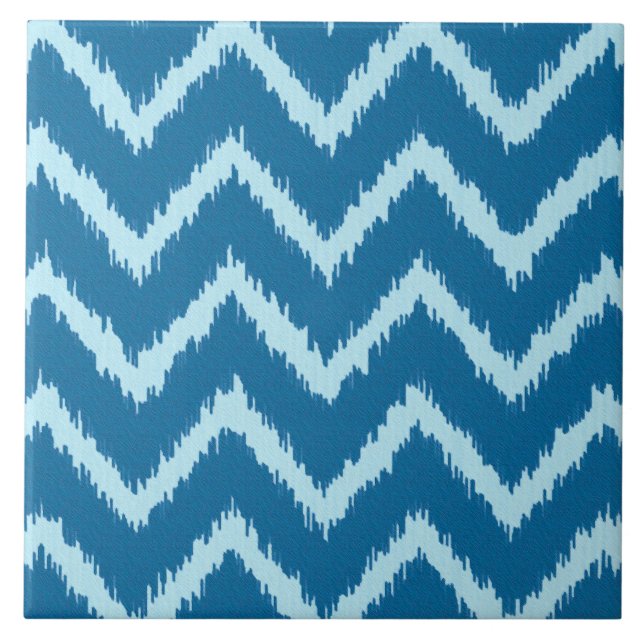 Carreau Chevrons Ikat - Indigo et Bleu Pâle (Devant)