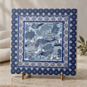 Carreau Chic bleu saules toile chinoiserie monogramme