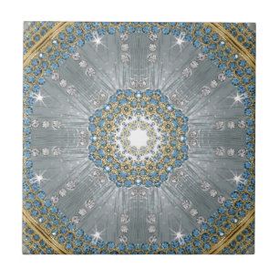 Carreau Chic Bohème Vintage Mode Argent bleu mandala