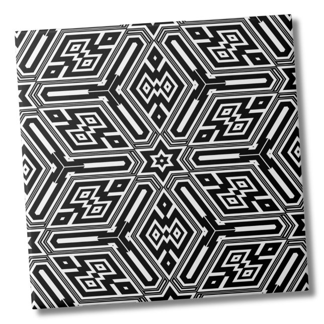 Carreau Chic élégant noir blanc moderne géométrique (Chic Stylish Geometric Black White Modern Art Deco ceramic tile)