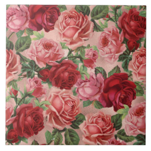 Carreau Chic Elegant Vintage rose rose pâle rose floral