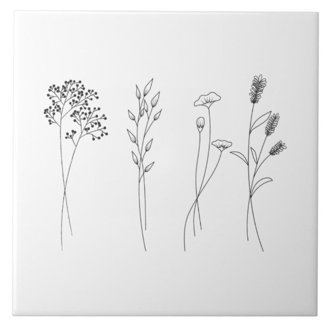 Carreau Chic fleur sauvage botanique monochromatique (Devant)