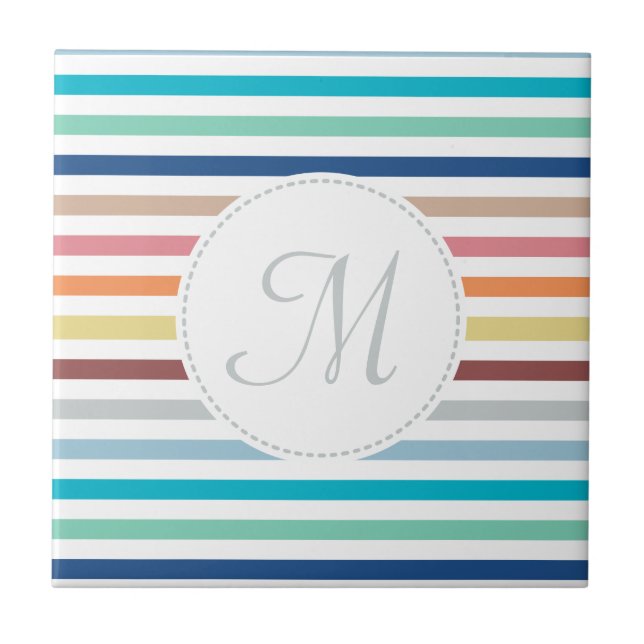 Carreau Chic Monogram Pastel Arc-en-ciel bandes horizontal (Devant)