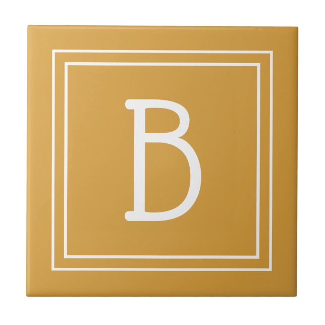 Carreau Chic Monogramme Jaune Doré & Blanc Initiale (Devant)