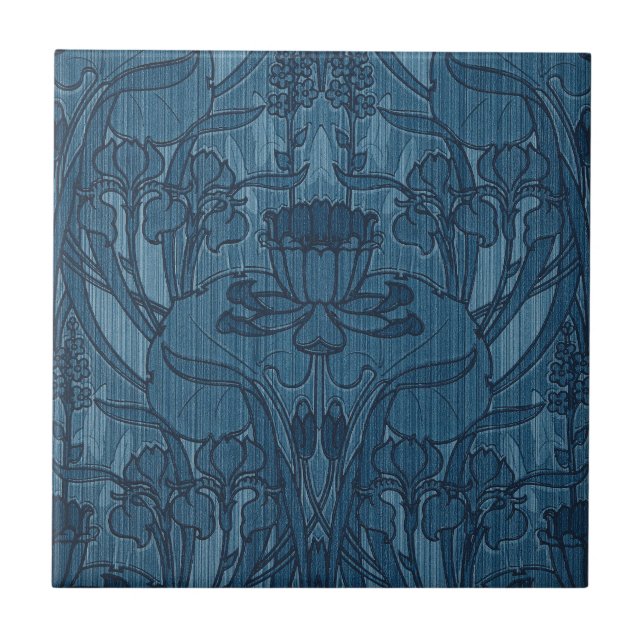 Carreau Chic motif botanique Art nouveau Iris bleu (Devant)
