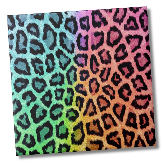 Carreau Chic Motif léopard coloré (Glam Trendy Colorful Rainbow Leopard Animal Print ceramic tile)