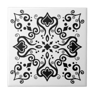 Carreau Chic noir blanc Azulejo Style Motif A01b