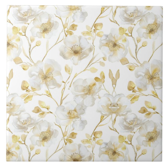 Carreau Chic Or Blanc Fleurs Mariage (Devant)