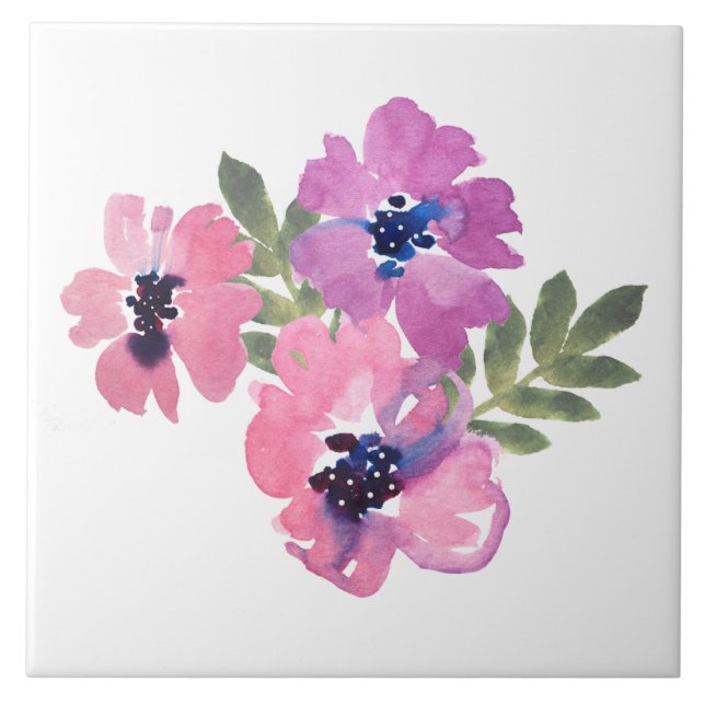 Carreau Chic Rustique Fleurs Aquarelle Rose Blanc (Devant)