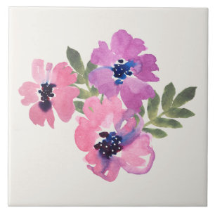 Carreau Chic Rustique Fleurs Aquarelle Rose Crème