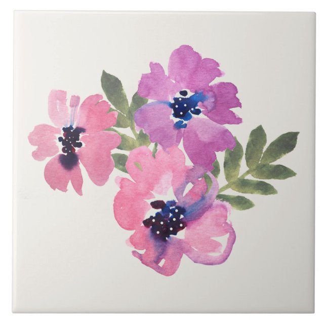 Carreau Chic Rustique Fleurs Aquarelle Rose Crème (Devant)