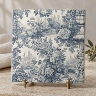 Carreau Chic Vintage Monogramme Floral Toile Bleue