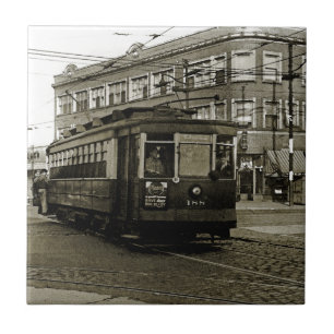 CARREAU CHICAGO 63E ET OCCIDENTALE 1952 TROLLEY ART SEPIA