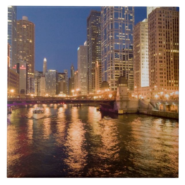 Carreau Chicago, Illinois, vue panoramique et rivière Chic (Devant)