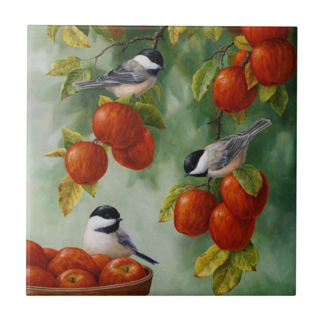 Carreau Chickadee Birds Apple Harvest (Devant)