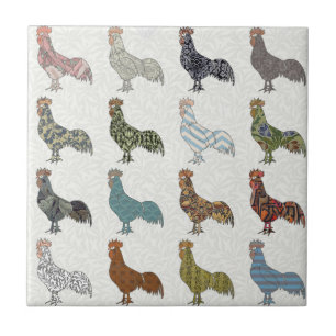 Carreau Chicken Rooster Coloré ferme Motif