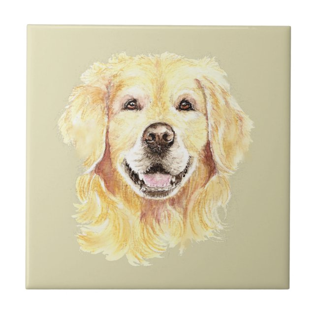 Carreau Chien animal de compagnie retriever doré aquarelle (Devant)