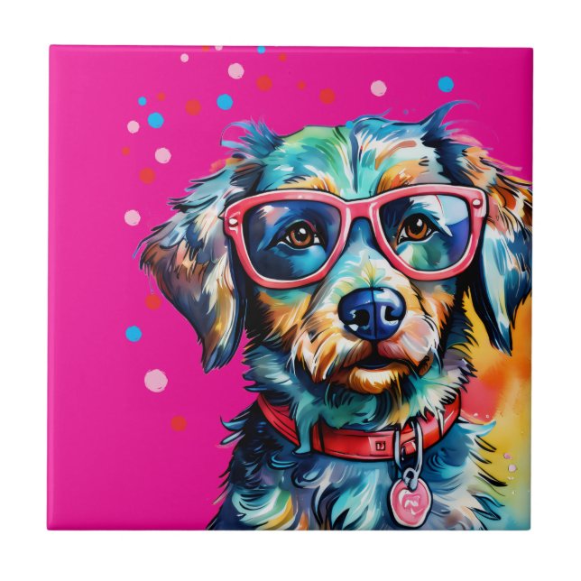 Carreau Chien avec des lunettes (Devant)