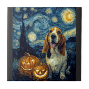 Carreau Chien Basset Hound Mignon Citrouille Halloween Jac