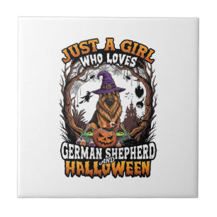 Carreau Chien Berger Allemand Halloween Sorcière Chapeau C