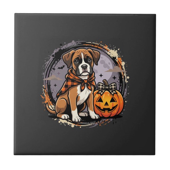 Carreau Chien Boxer Halloween Citrouille Sublimation (Devant)