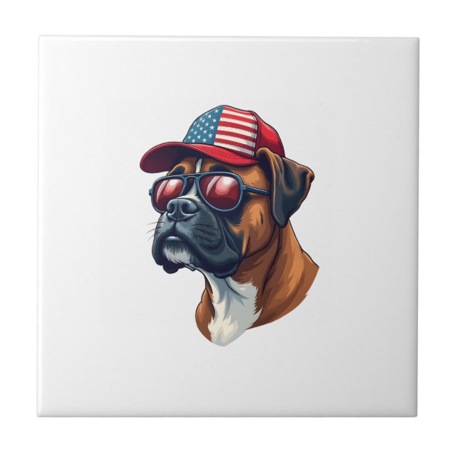 Carreau Chien Boxer portant du blanc rouge bleu (Devant)