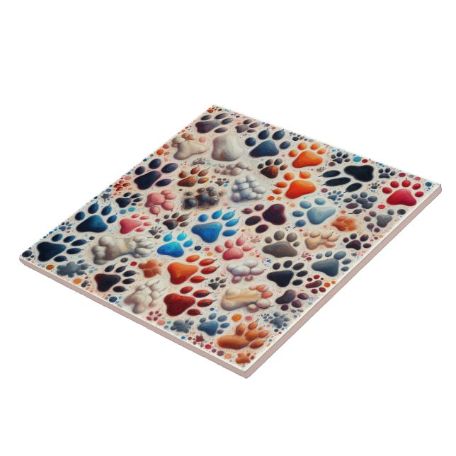 Carreau chien canin mural empreinte de patte avec passion (Côté)