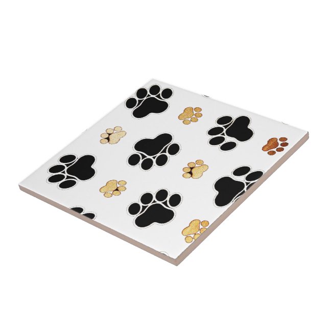 Carreau Chien canin noir et tan empreinte de patte blanc (Côté)