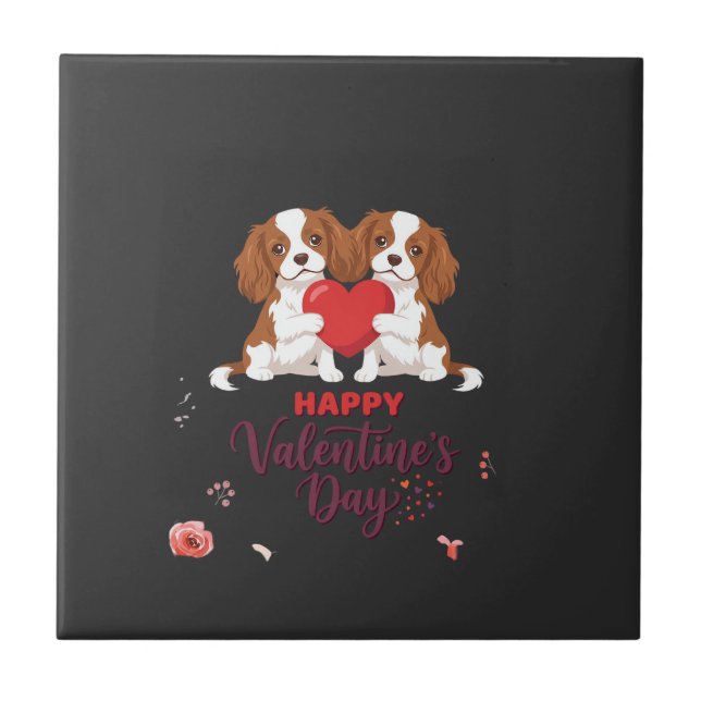 Carreau Chien Cavalier King Saint-Valentin Floral Fête (Devant)
