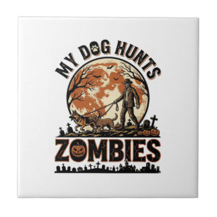 Carreau Chien chasse les zombies Conception de vecteur Hal