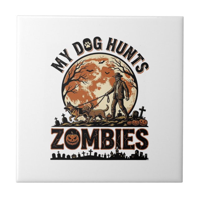 Carreau Chien chasse les zombies Conception de vecteur Hal (Devant)
