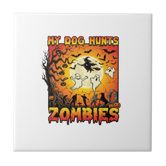 Carreau Chien Chasse Les Zombies Halloween Fantômes Sorciè (Devant)