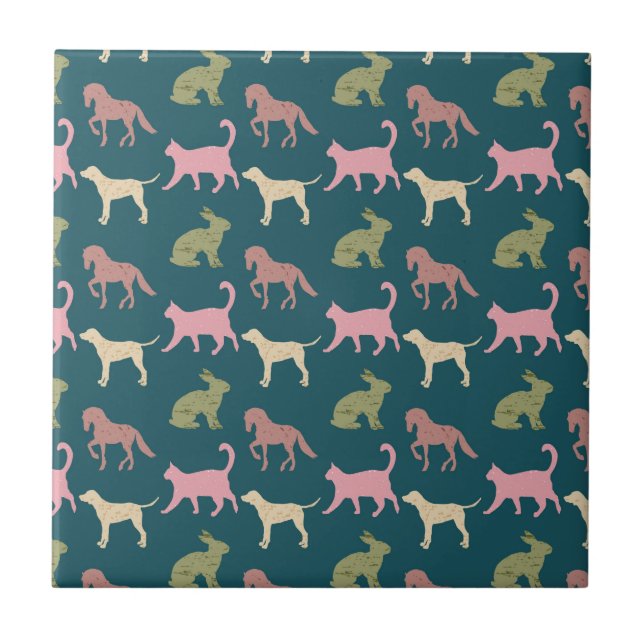 Carreau Chien Chat Cheval Animal Silhouettes Motif (Devant)