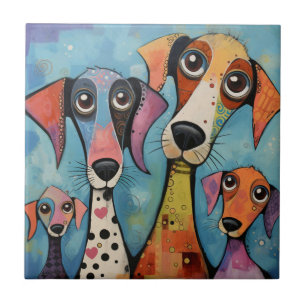 Carreau Chien Coloré Art Abstrait de Style Cartoon