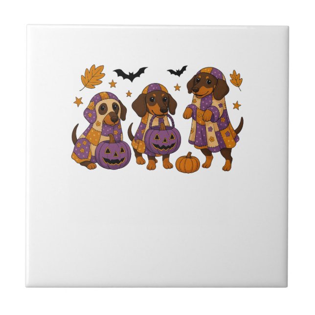 Carreau Chien Dachshund Fantôme Halloween (Devant)