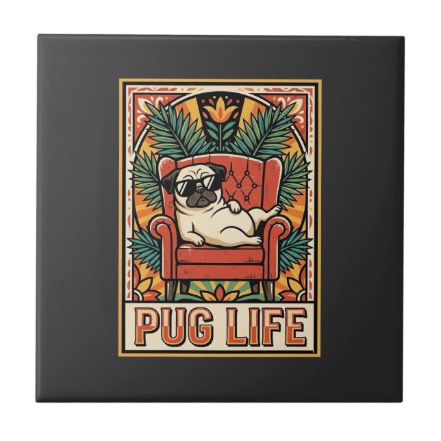 Carreau Chien d'art populaire rétro Pug Life (Devant)