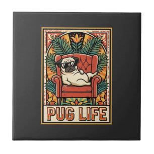 Carreau Chien d'art populaire rétro Pug Life