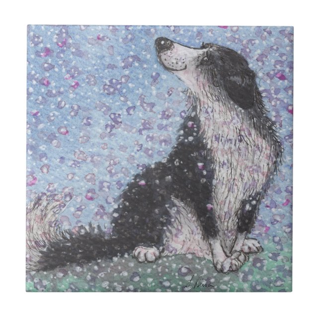 Carreau Chien de border collie, rêvant du temps de fleur (Devant)
