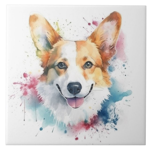 Carreau Chien de Corgi gallois, Aquarelle (Devant)