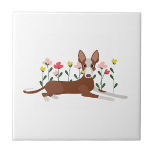 Carreau Chien de dessin en rose et jaune