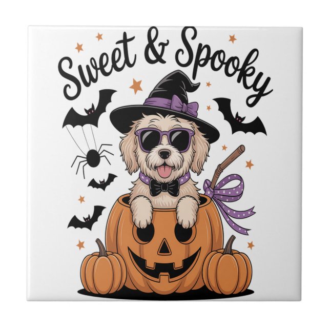 Carreau Chien de Halloween doux et effrayant (Devant)