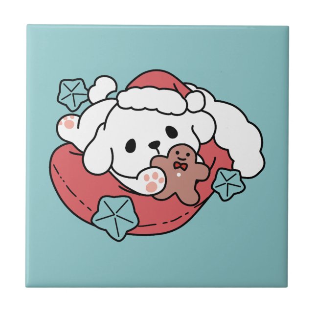 Carreau Chien de Noël à Santa Hat - Jour de Noël pour Anim (Devant)
