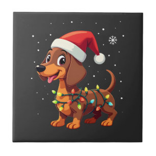 Carreau Chien de Noël Dachshund Père Noël Xmas Wiener 3