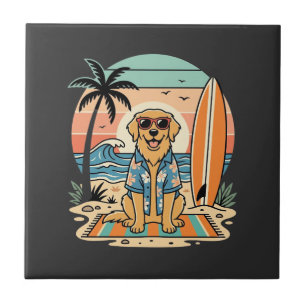 Carreau Chien de surf Rétro Plage Été