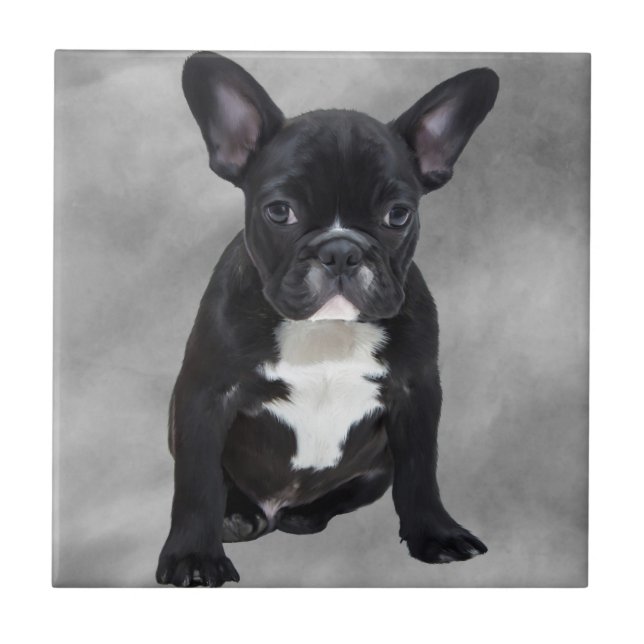 Carreau Chien de taureau français assis aquarelle peinture (Devant)