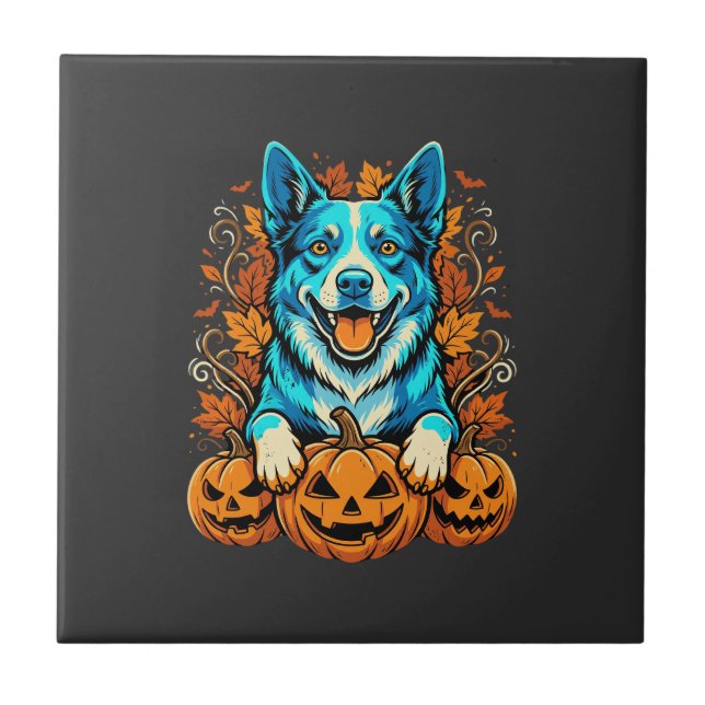 Carreau Chien d'Halloween avec citrouilles Jack O Lantern_ (Devant)