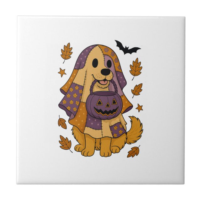 Carreau Chien Doré Fantôme Halloween (Devant)