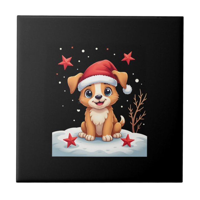 Carreau Chien Drôle avec Étoiles de Noël pour la Saison Fe (Devant)